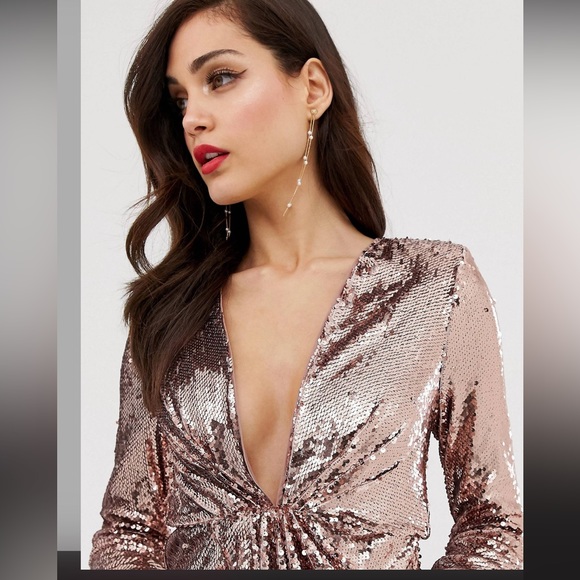 ASOS asymmetric plunge maxi dress in sequin - Picture 2 of 14